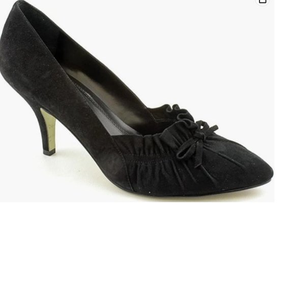 Enzo Angiolini Gray Suede "Sweetpea" Ruffled Ruched Vamp Bow Pointy Toe Heel NWT - Picture 1 of 13